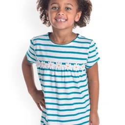 Cherry Crumble Girls White & Green Striped Top-image-84