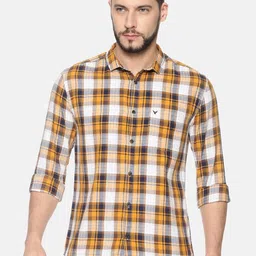 SHOWOFF Men Yellow & White Slim Fit Checked Casual Shirt-image-85