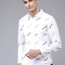 HIGHLANDER Men White & Black Slim Fit Printed Casual Shirt-image-2