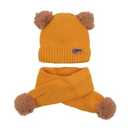 Yellow Bee Girls Yellow Solid Beanie with Scarf-picture-12