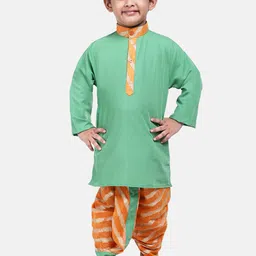 BownBee Boys Green & Orange Printed Kurta with Dhoti Pants-picture-14