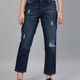 STREET 9 Women Blue Straight Fit Mid-Rise Mildly Distressed Jeans-image-82