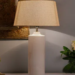 Homesake Off-White & Khaki Colourblocked Handcrafted Ceramic Table Lamp with Shade-picture-38