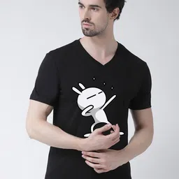 Friskers Men Black Printed V-Neck T-shirt-picture-27