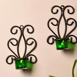 Homesake Set of 2 Green and Black Wall Candle Holders With Tealight Candles-picture-36