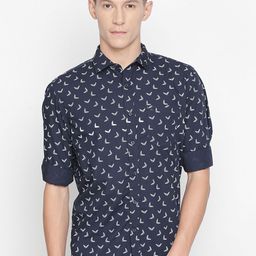 Basics Men Navy Blue Slim Fit Printed Casual Shirt-image-29
