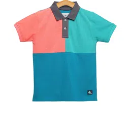 Cherry Crumble Boys Blue and Orange Colourblocked Polo Collar T-shirt-picture-32