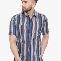 Wintage Men Blue & Off-White Tailored Fit Striped Casual Shirt-picture-8