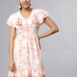 Tokyo Talkies Women Peach-Coloured Dyed Fit and Flare Dress-picture-30