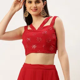 Ethnovog Embroidered Georgette Top With Skirt-picture-29