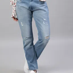 STREET 9 Women Blue Straight Fit Mid-Rise Mildly Distressed Jeans-image-92
