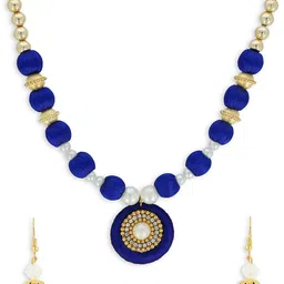 AKSHARA Gold-Plated Blue & Beige Beaded Handcrafted Jewellery Set-image-81
