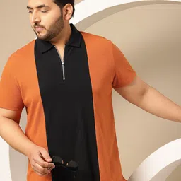 Sztori Plus Size Colourblocked Pure Cotton Polo Collar T-shirt-picture-21