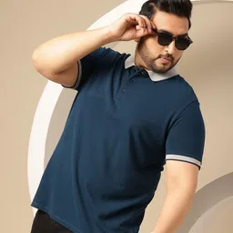 Sztori Plus Size Contrast Polo Collar Pure Cotton T-shirt-picture-22