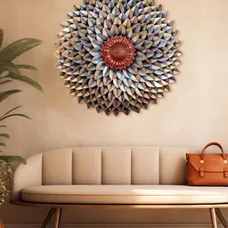 Ekhasa Blue & Red Metal Round Flower Wall Hanging-image-18