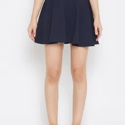 Purple Feather Women Navy Blue Solid Flared Mini Skirt-picture-25