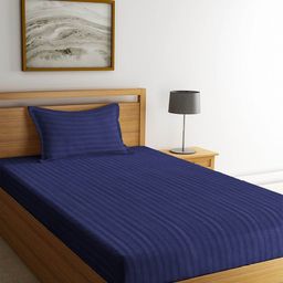 HOSTA HOMES Blue Solid 260 TC Cotton 1 Single Bedsheet with 1 Pillow Covers-picture-26