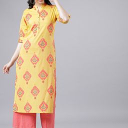 Vishudh Women Yellow & Red Printed Kurta with Palazzos-picture-14
