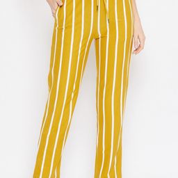 Hypernation Women Yellow & Off White Striped Cotton Pyjama-picture-2