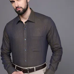 Louis Philippe Men Coffee Brown & Blue Classic Long Sleeves Formal Shirt-picture-18