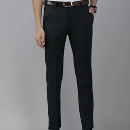 Arrow Men Navy Blue Textured Mid-Rise Original Tailored Fit Formal Trousers-picture-39