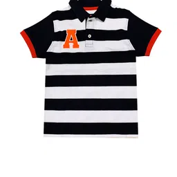 Cherry Crumble Unisex Kids Navy Blue Striped Polo Collar T-shirt image 1