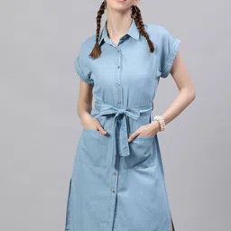 STREET 9 Women Blue Solid Shirt Dress-image-69