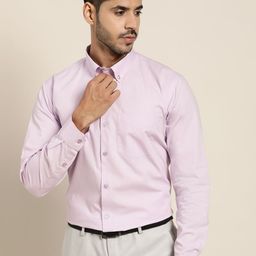 Hancock Men Lavender Solid Pure Cotton Slim Fit Formal Shirt-picture-11