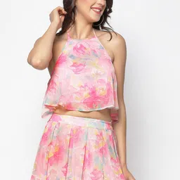 Sera Women Pink Floral Printed A-Line Summer Dress-image-90