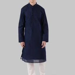 Ethnix by Raymond Men Blue Woven Design Straight Kurta-picture-24