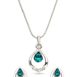 Mahi Women Blue Rhodium-Plated Pendant Set-image-58