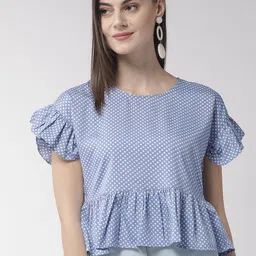 Style Quotient Women Blue & White Printed A-Line Top-picture-41