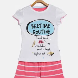 mackly Girls White & Pink Printed Night suit-image-17