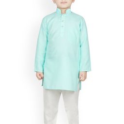 SG YUVRAJ Boys Sea Green & White Solid Kurta with Pyjamas-picture-15