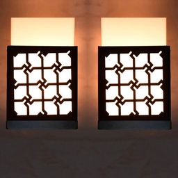 Gojeeva Black & White 2 Pieces Textured Contemporary Wooden Rectangle Shaped Wall Lamp-picture-25