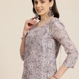HERE&NOW Floral Printed Sequinned Kurta With Trousers-picture-35
