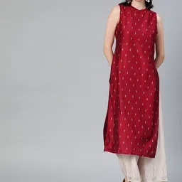 Anouk Women Maroon & Gold-Toned Printed Straight Kurta With Styled Back-image-48