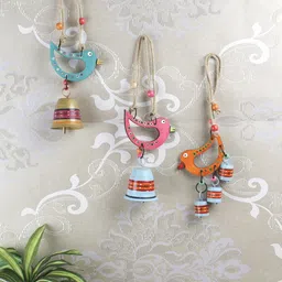 VarEesha Set of 3 Multicoloured Sparrow "Tinkle Bells" Wall Decorative Bells Windchime-picture-14