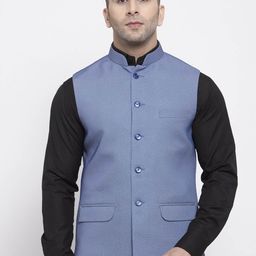 Wintage Men Blue Self Design Satin Nehru Jacket-picture-33