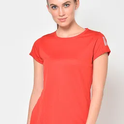 PERFKT-U Women Red Solid Round Neck T-shirt-image-85
