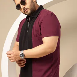 Sztori Plus Size Colourblocked Pure Cotton Polo Collar T-shirt-picture-34