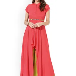 MBE Women Coral Solid Asymmetric A-Line Kurta-picture-35