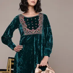 aarke Ritu Kumar Embellished Embroidered Velvet A-Line Midi Dress image 1