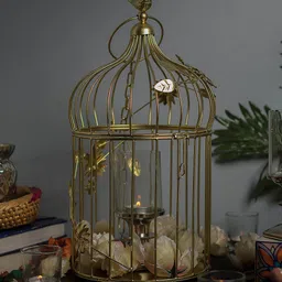 Homesake Unisex Gold-Toned Bird Cage With Hanging Chain-image-3