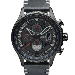 AVI-8 Men Black Round Dial Chronograph Tachymeter Leather Analogue Watch AV-4064-05-picture-15