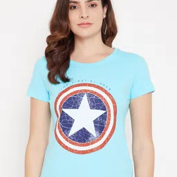 Marvel by Wear Your Mind Women Blue Graphic Printed casual T-shirt-image-16