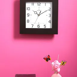 Horo White & Coffee Brown Handcrafted Square Solid Analogue Wall Clock-image-23