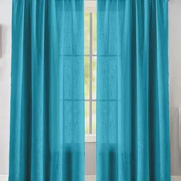 HOMEMONDE Blue 2 Pieces Sheer Rod Pocket Cotton Long Door Curtains-picture-23