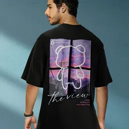 Bewakoof Black Graphic Printed Drop-Shoulder Sleeves Oversize Cotton T-shirt-picture-25