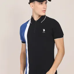 U.S. Polo Assn. Men Colourblocked Polo Collar Slim Fit Pure Cotton T-shirt-picture-25